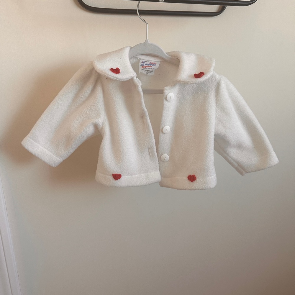 Vintage Baby Girls Richwood babywear Cream Sherpa Jacket with red heart accents